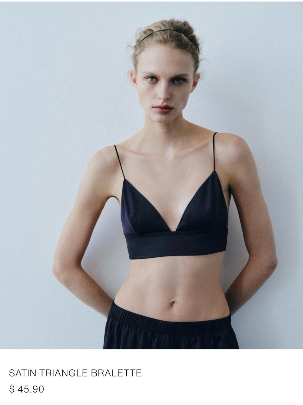 Zara Black Satin Triangle Bralette Crop Top